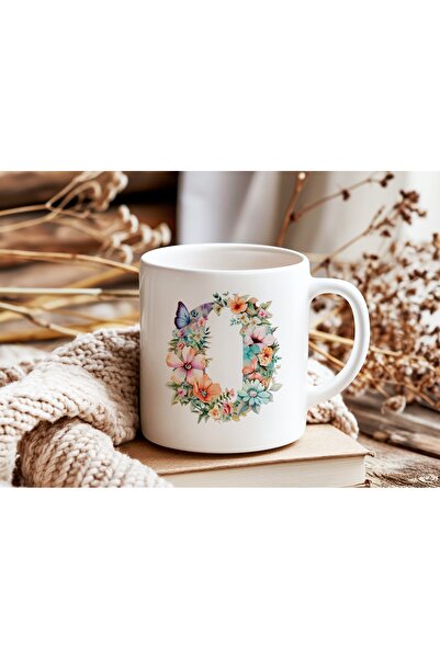 Beramussa Letter O Floral Mug Cup - Soft Color Flower and Butterfly Pattern E...