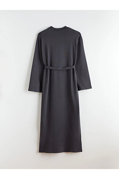 LC Waikiki LCW Modest Antrasit Bisiklet Yaka Nakışlı Elbise