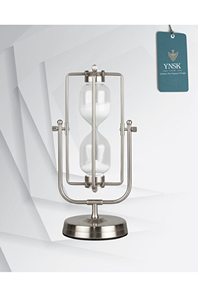 YNSK Gümüş Metal Döner Düz Çizgi Detay Kum Saati – 30 Dakikalık Modern Dekora...
