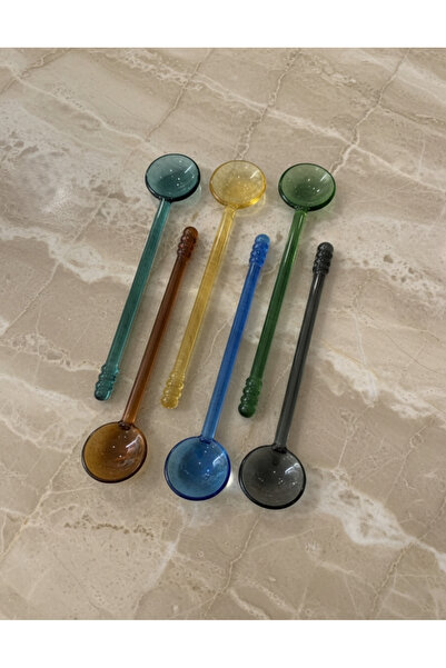 Dia 6-Piece Colorful Latte, Ice Cream, Hot-Cold Drink Mixer Glass Spoon Set