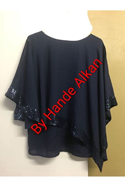 By Hande Alkan Women's Plus Size Sequined Black Chiffon Blouse
