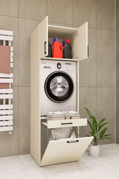 DEMİRBAL MOBİLYA Mdf Çamaşır Makinesi Kurutma Makinesi Dolabı Kirli Sepetli t...