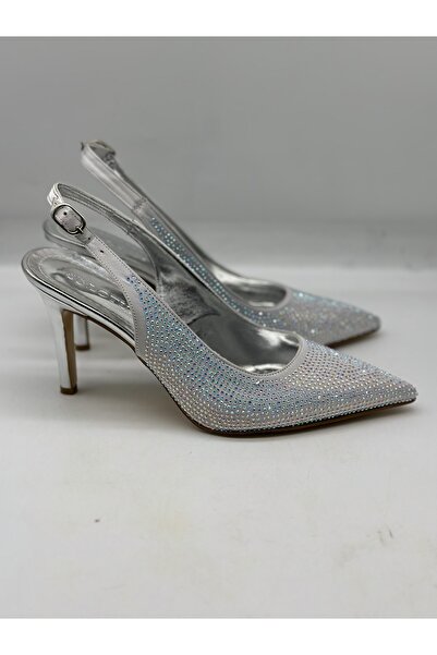 LOTUS AYAKKABI & ÇANTA Gümüş Taşlı Arkası Açık Stiletto
