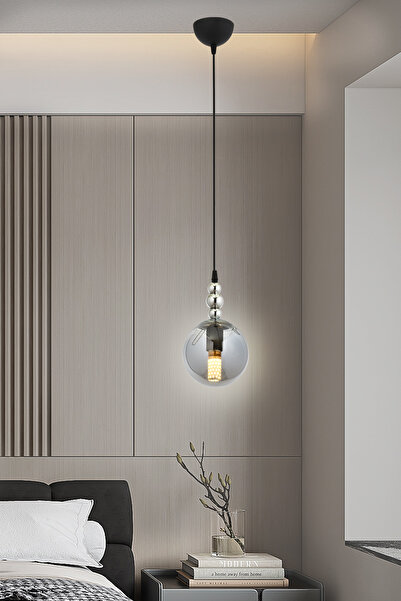 ESSLİGHT Toros Tekli Sarkıt Avize Füme Glob Camlı Modern Dekoratif Aydınlatma