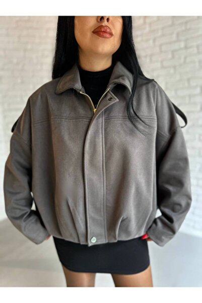 zoezoe Oversize Kadın Bomber Süet Deri Ceket