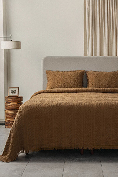 Ecocotton Hifa Kahverengi Çift Kişilik %100 Organik Pamuk Pike - Yatak Örtüsü Takımı