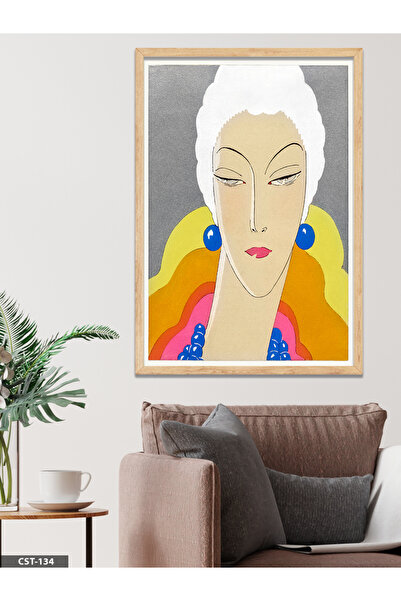 CeSht Šareni portret lica, ilustracija, jednodijelna slika u drvenom okviru