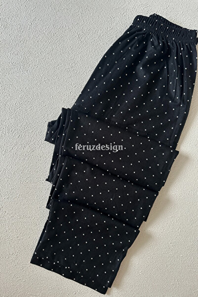 Feruzdesign Black Polka Dot Button Front Long Sleeve Pajama Set