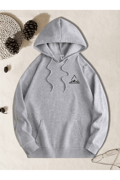 LAVİTTA سويت شيرت بقلنسوة مطبوع عليه جبل بسيط