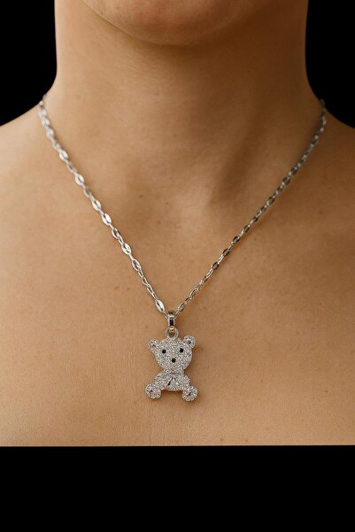 Tudivanyu Aksesuar قلادة على شكل دب مرصعة بأحجار الزركون
