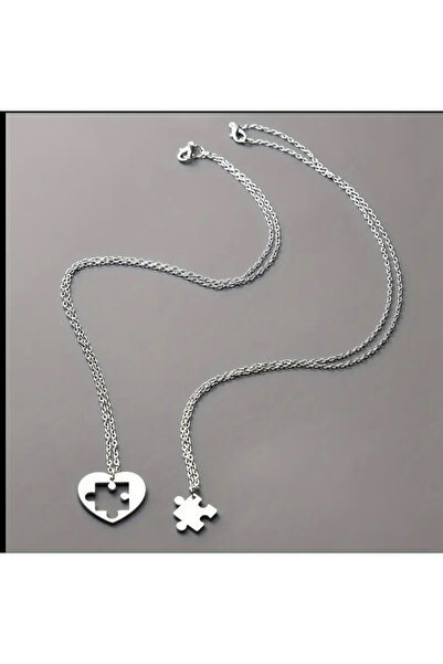 sirius jewelry 925 Gümüş | Kalp Yapboz Çift Kolyesi