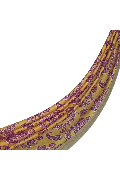 ipekevi Şal Tensel cu model Mesopotamia 02888-Gold Fuchsia