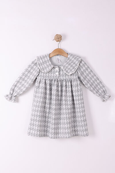 minoles 2-5 yaş Kız Çocuk Ekose Pamuklu Jakar Kumaş Uzun Kollu Kışlık Şık Elbise