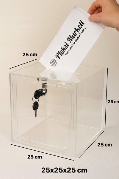 Pleksi Marketi Pleksimarketi - Plexiglass Donation and Alms Box 25X25X25 cm