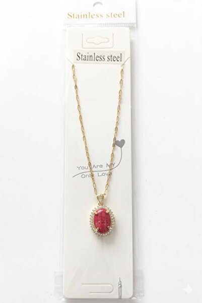 stainless steell Red natural stone necklace