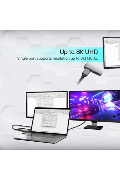 Unitek محول منفذ العرض المزدوج USB-C بدقة 8K عند 60 هرتز، ومنفذ عرض مزدوج بدقة 4K عند 60 هرتز، ومتوافق مع MST/SST V1404A