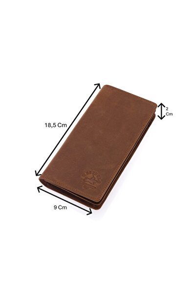 Westpolo Rocco Eskitme Hakiki Deri Bol Kart Bölmeli Unisex Uzun Cüzdan - G2 Taba