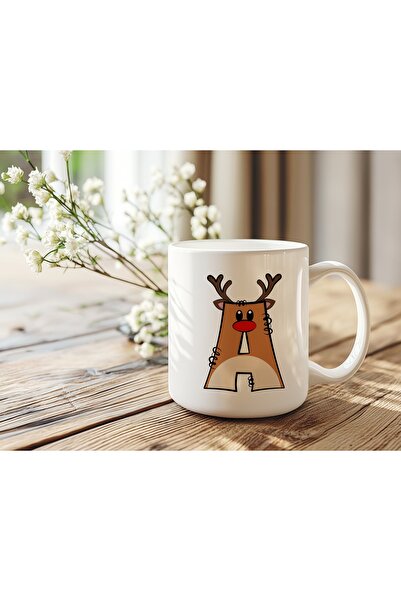 Beramussa Letter a Christmas Deer Design Mug - New Year's Deer Coffee Tea Cup...