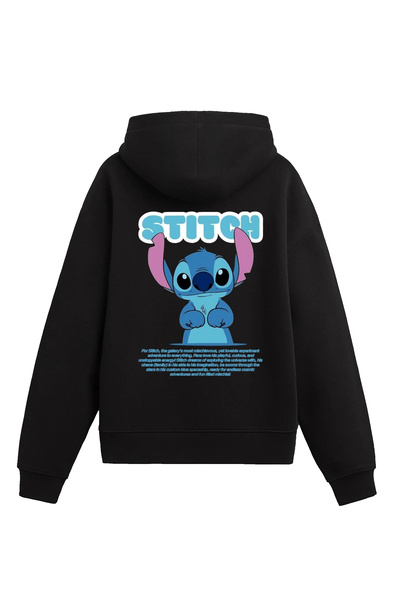 Edizen Lilo & Stitch Hoodie Unisex Oversize %100 Pamuk Siyah Kapüşonlu Sweats...