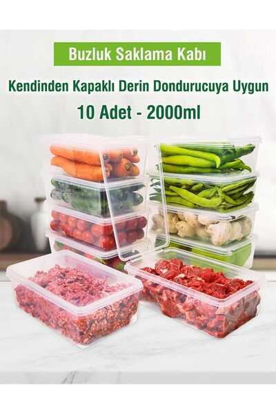 SALBOX 10 Adet 2 Lt. Kendinden Kapaklı Derin Dondurucuya Uygun Saklama Kabı Düzenleyici