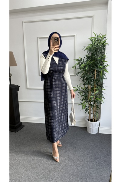 Nisa Nalbantoğlu Lacivert Simli Tüvit Tesettür Jile- Gümüş Simli