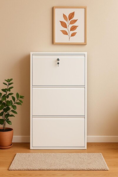 Karlı Home 3 LÜ KİLİTLİ BEYAZ METAL AYAKKABILIK
