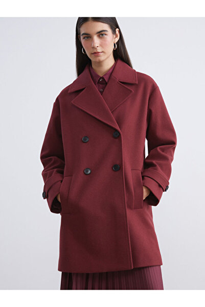 LC Waikiki Lcw Modest Burgundy Jacket Collar Women's Cashmere Coat