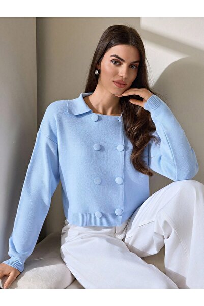 MARLİNG Jachetă de tricotat cu nasturi albastru pentru femei