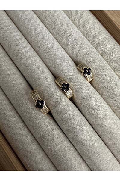 ringbox Navy Blue Stone 3-Piece Clover Gold Earring Set