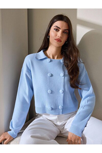 MARLİNG Jachetă de tricotat cu nasturi albastru pentru femei