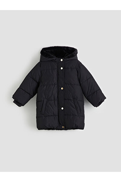 LC Waikiki Black Hooded Girl's Puffer Coat