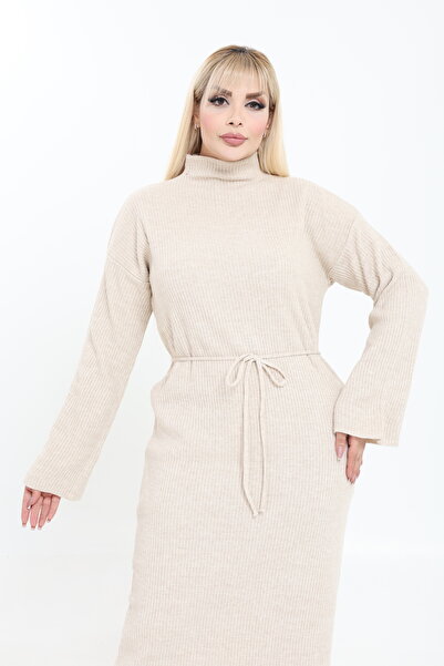 MJORA High Neck Wide Sleeve Knitwear Knitted Dress