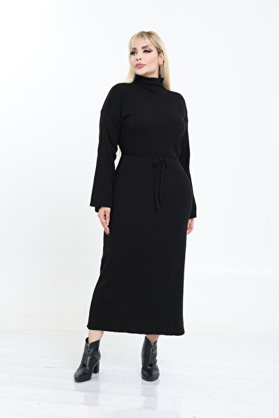 MJORA فستان تريكو بياقة عالية وأكمام واسعة