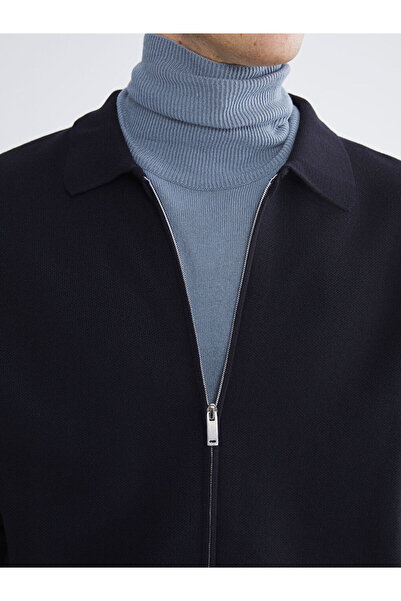 LC Waikiki Navy Blue Standard Fit Polo Collar Men's Knitwear Cardigan