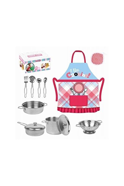 PROCART Set accesorii bucătărie pentru copii, șorț, vase și ustensile de gătit, 12 articole