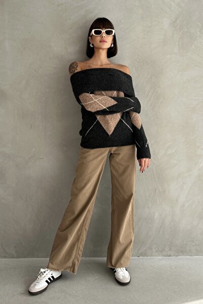 Rabi Shine Pulover pentru femei cu guler Madonna cu model Baklava