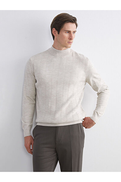LC Waikiki Beige Half Turtleneck Men's Knitwear Sweater