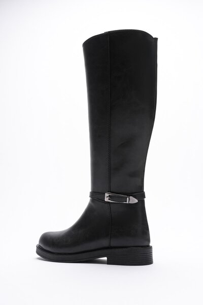 Mubiano Női bőrcsizma cipzáras platina csattal, fekete Reva