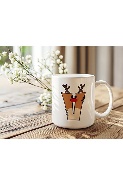 Beramussa Letter V Christmas Deer Design Mug - New Year's Deer Coffee Tea Cup...