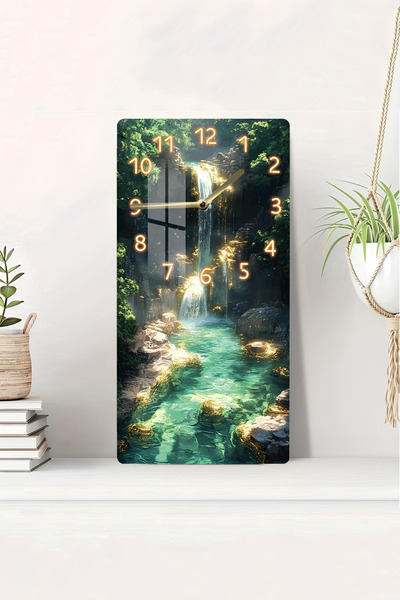 kutuTR TEMPERLİ CAM TABLO SAAT – ŞELALE MANZARALI 30x60 UV Baskı – CUSD025