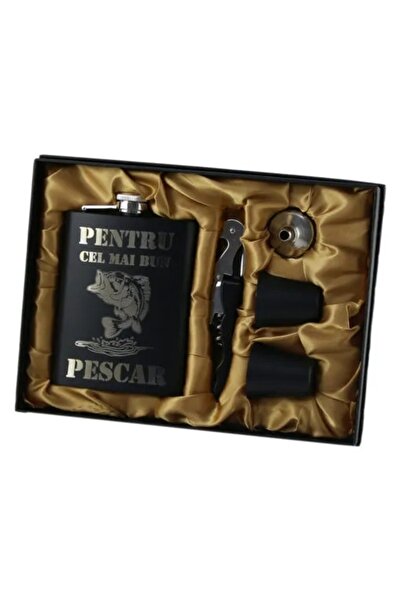 velve Set plosca "Pentru cel mai bun Pescar" cu palnie, tirbuson si doua paha...