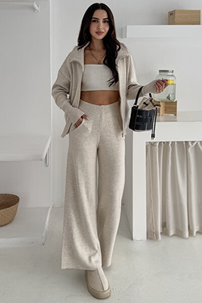 Noa Noa Women's Zippered Thick Textured Knitwear Set – Dynamic & Comfortable Style