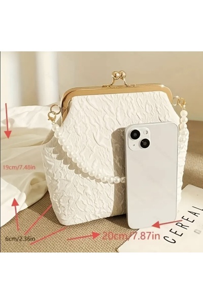 MODA İnci Askılı Vintage Tarz-Gold Klipsli Krem-İnci Askılı-Abiye-Söz-Nişan-D...