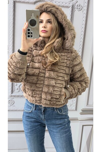 GLAMSI Women's jacket with Hooded and eco-friendly fur