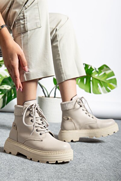 BOA Cream Skin Laced High Sole Women's Boots