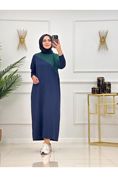 Enans Design Rochie tunică Hijab din țesătură mercerizată cu fire reci în dou...