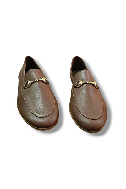 BARONES SHOES Women's Mink Genuine Leather Gold Metal Buckle Loafer Shoes
