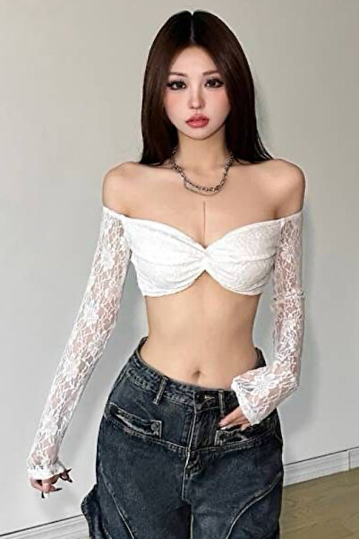 Giraffe Bluză crop cu bretele subțiri din dantelă, bustieră, corset, costum g...