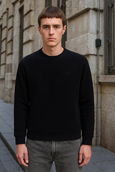 SILVANO Men's Crew Neck Casual Winter Black Sweatshirt