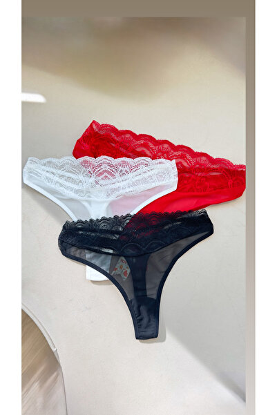 YOYYO Tanga 3-Piece Tanga Lace Stone Embellished Women's Underwear Panties-Tanga Daily Fantasy